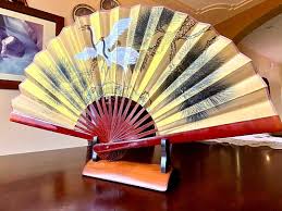 Japanese Folding Fan Sensu Vtg Bamboo Frame Subtle Insect Design Beige | Online Shop | Authentic Japan Antiques