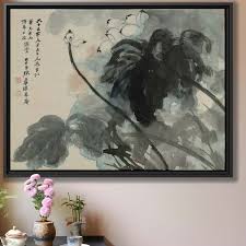 Chinese Lotus Painting Japanese Water Lily Art Vintage Ink ...