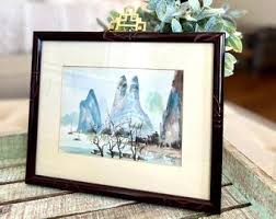 Framed Original Watercolor Signed Chi Shing, Mountains, Water, Junks Boats, Trees TYCAALAK - Etsy