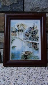 ANTIQUE 20C CHINESE PAINTED PORCELAIN PLAQUE"VILLAGE SCENE,A BOATS ON WATER "#2 | eBay