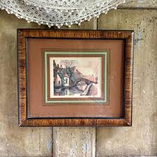 Vintage Landscape Art - Village on Waterway - Arched Stone Bridge - Landscape Art - Matted and Framed - Muted Colors - Etsy