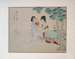 Vintage Chinese Watercolor, Oriental Painting on Silk, Old ...