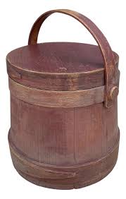 Antique American Country Rustic Red Firkin Bucket | Chairish