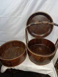 Vintage Chinese Wedding Basket with Wood Carved Handles Woven Sides and Top EFOC | eBay