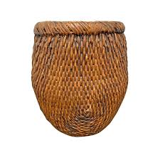 Mid-20th Century Chinese Woven Reed Basket | Chairish
