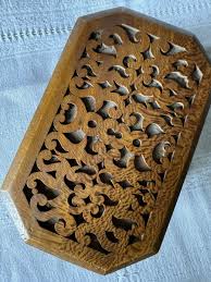 Antique Hand Carved Wood Jewelry Box late 1800's Pink ...