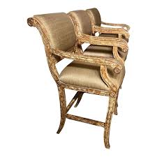 Custom Gold Upholstered Barstools - Set of 3 | Chairish