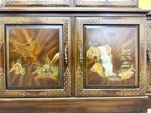 Sold at Auction: Vintage Walnut Chinoiserie Painted Breakfront China Cabinet