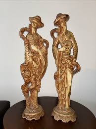 Vintage Asian Man & Woman Holding Birds Hand Carved Resin ...