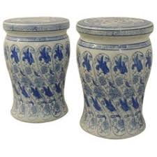Blue And White Antique Garden Stools - 2 For Sale on 1stDibs