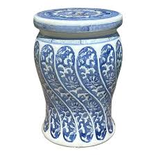 Vintage Blue and White Ceramic Chinoiserie Garden Stool With ...