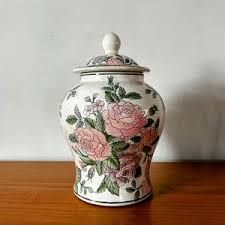 Vintage Chinoiserie Urn/vase With Lid | White Pink and Green Floral | Peony & Chrysanthemum | After Toyo - Etsy