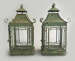 Pair Vintage Chinoiserie Green Lanterns