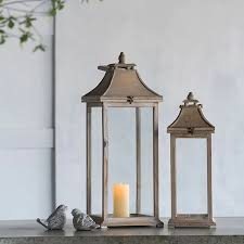Decorative Wood Candle Lantern Set of 2 | Antique Farmhouse
