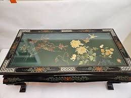 Antique Chinese Carved Inlaid Lacquer Game or Coffee Table Glass Top | eBay
