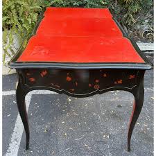 Antique Chinoiserie Black Lacquer Red Leather Bureau Plat Writing Table Desk For Sale at 1stDibs