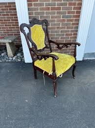 queen anne chair green carved wood arm chair Upholstered ...