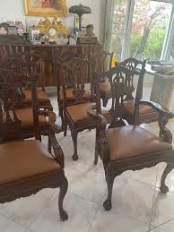 SET OF 8 IMPORTANT GRAND ESTATE GEORGE III STYLE MAHAGONY WOOD LEATHER CHAIRS | eBay