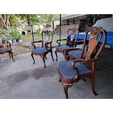 Late 20th Century Georgian Furnishing Mahogany Carved Shell Queen Anne Style Armchairs- Set of 4 | Chairish