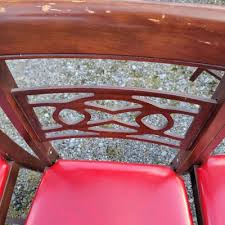 Vintage Norquist Folding Table And Chairs MCM Game Card Solid Wood Vinyl Red | eBay