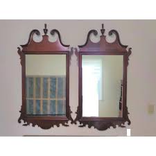 Pair of Vintage American Mahogany Federal Style Pediment Wall Hanging Mirror | Chairish