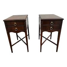 Pair of Early 20th Century Hepplewhite Style Mahogany Carved End-Side Tables | Chairish