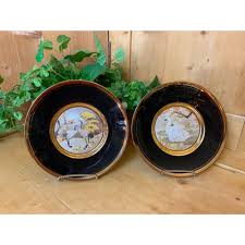 The Art of Chokin Decorative Plates - Set of 2 | Vintage Black + 24K Gold Trim Dishes | Swans + Cranes | Academia - Etsy