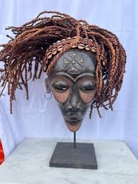 hand carved Chokwe Mask Mwana Pwo with Stand African Art 13" X 7" | eBay
