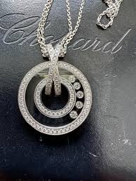 Chopard Happy Diamond 5P 18k Double Chain Round Necklace Pendant w/Case Paper | eBay