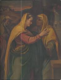 Antique lithographic laminate of Virgin y Santa Isabel ...