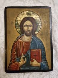 Antique Jesus Christ Hand Painted Wood Icon Christian ...