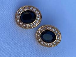 Vintage S.A.L. Swarovski Black & Clear Crystal Post Earrings ...
