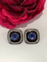 Vintage Signed DARLA Square Shape, Gunmetal Color With Clear ...