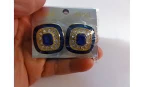 1990s Vintage Square Blue Earrings Rhinestones and Enamel ...