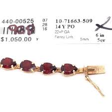 14 Karat Yellow Gold Fancy Link Garnet Bracelet Seven Inches Long | Chairish