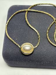 Vintage Christian Dior Gold Tone Faux Oval Pearl Chain Link ...