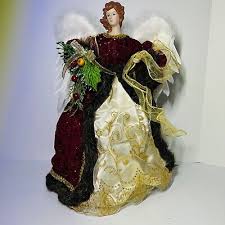 Christmas Angel Tree Topper White Wings Burgundy Cream 16" Tall Lace And Fur | eBay