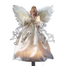 Kurt Adler Ivory Angel Feather Wing Pre-Lit Tree Topper