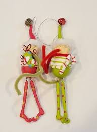 ELF CHRISTMAS ORNAMENT Dangle Legs Green Red Hand Painted ...
