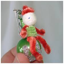 Christmas Elf Chenille Glass 1950s Corsage Pin. For Sale at ...