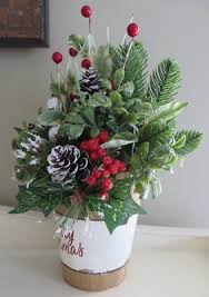 Christmas Floral Arrangement in Wooden Planter - Holiday ...