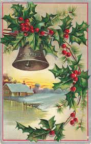 Postcard Christmas Greetigs Bell Holly posted Pitcairn PA ...