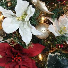 Burgundy and White Poinsettia Lighted Christmas Tree With ...