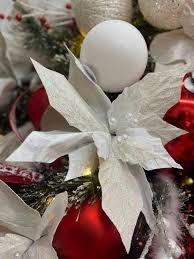 White Velvet Glitter Patterned Poinsettia Spray – TMIGifts