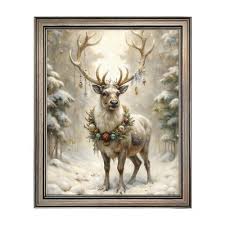 Vintage Framed Reindeer Wall Art Winter Canvas Print Home Decor Deer Picture ... | eBay