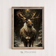 Dark Christmas Deer Art Print: Vintage Cottagecore Holiday Decor (digital Download) | 570 - Etsy