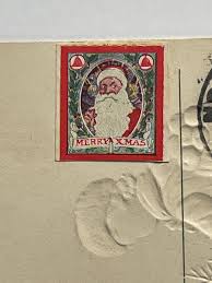 Vintage 1910 - RARE Santa Merry Xmas Christmas Seal Stamp W Bells - Merry Christmas Embossed Postcard W Young Boy and Pine Tree - Etsy