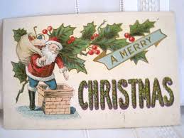 Embossed 1900's A Merry Christmas Santa Sack Holly Fireplace Postcard UNPOSTED | eBay