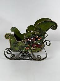 Green Metal Santa Sleigh Decoration Piece 9" Long and 3.5 ...