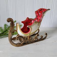 Fancy Vintage Hard Plastic Santa Claus Christmas Sleigh ...